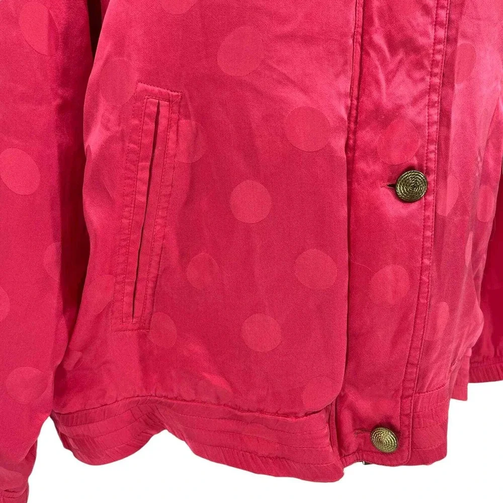 Vintage 80's Mureli Funnel Neck Bomber Jacket‎ 100% Silk Pink Polka Dot Large